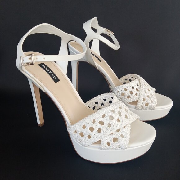 NINE WEST Grecia White Platform Sandals Women's Size 10 - Picture 1 of 14